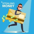 Thief Character Vector. Hacker Stealing Sensitive Data, Money From Credit Card. Hacking PIN Code. Breaking, Attacking