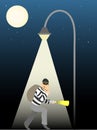 Thief creeping under full moon street lamp Royalty Free Stock Photo