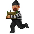 Thief 3D Cartoon Design rob a bag of money from a bank