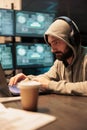 Thief developer breaking through security system Royalty Free Stock Photo