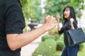 Thief fighting and stealing handbag from screaming woman Royalty Free Stock Photo