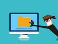 Thief. Hacker stealing confidential data document folder from computer useful for anti phishing and internet viruses campaigns. Royalty Free Stock Photo