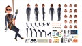 Thief, Hacker Vector. Animated Character Creation Set. Black Mask. Tools And Equipment. Full Length, Front, Side, Back
