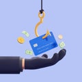 Thief hand with credit card on hook Royalty Free Stock Photo