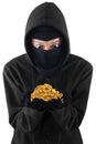 A thief holding stolen gold Royalty Free Stock Photo