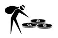 Thief icon with bag stealing Bitcoin cryptocurrency Royalty Free Stock Photo