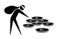 Thief icon with bag stealing euro money Royalty Free Stock Photo