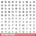 100 thief icons set, outline style