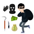 Thief with knife. Robber in black cloth. Man burglar. Security problem Royalty Free Stock Photo