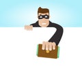 A thief steals a portmanteau. The crook pulls out the purse. Stealing money. Royalty Free Stock Photo