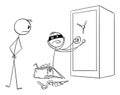 Thief Opening Vault , Vector Cartoon Stick Figure Illustration