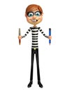 Thief with pen and pencil Royalty Free Stock Photo