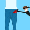 Thief pickpocket stealing a credit card from back jeans pocket. Royalty Free Stock Photo