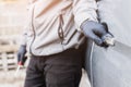 The thief pull up the door handle to Stealing a car. The vehicle insurance concept Royalty Free Stock Photo