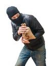 Thief or robber is stealing bag full of money with dollar sign Royalty Free Stock Photo