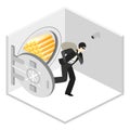 Thief running out of a bank vaul. Royalty Free Stock Photo