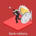 Thief running out of a bank vaul. Royalty Free Stock Photo