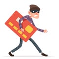 Thief sneak walk credit card stolen money evil greedily rogue cartoon bulgar character design isolated vector