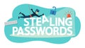 Thief steal personal data with password. Cyber crime