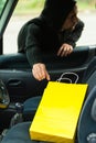 Thief stealing shopping bag from the car Royalty Free Stock Photo