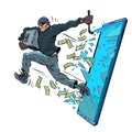 A thief steals electronic money through a smartphone. Internet fraud, data theft by hackers