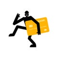 Thief stole Bank card. burglar stole Credit card. robber carries Money. Abduction of currency