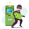 The thief stole money from an ATM. hacking the terminal to steal.