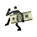 Thief stole Money. burglar stole cash. robber carries dollars. Abduction of savings