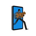 Thief stolen money from phone. vector illustration