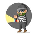 The thief with the striped shirt holding the flashlight Royalty Free Stock Photo