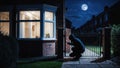 Thief is trying to break into a house at night by tampering with the gate lock Royalty Free Stock Photo