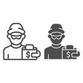 Thief and wallet line and glyph icon. Crime vector illustration isolated on white. Theft and wallet outline style design