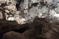 Stalagmites in Thien Cung Cave in Halong Bay in Quang Ninh Province, Vietnam. Amazing beauty of dolomite cave