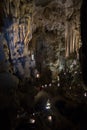 Thien Cung Cave sprawling natural grotto with intricate stalactite & stalagmite formations in Halong Bay Vietnam Indochina Royalty Free Stock Photo