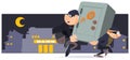 Thieves escape with safe. Illustration for internet and mobile website
