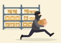 Thieves steal parcels at the post office. at the post office A masked male character in black stole parcels. material from