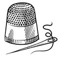 Thimble and needle sketch Royalty Free Stock Photo