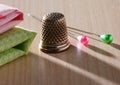 Thimble and pins Royalty Free Stock Photo