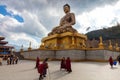 Thimphu, Bhutan - October 25, 2021: Buddha Dordenma statue on the hills around Thimphu. Gigantic golden Shakyamuni Buddha statue