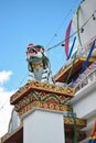 A colorful sculpture on a bhuddist temple, in Thimphu. Royalty Free Stock Photo