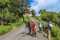 Thimphu, Bhutan - September 10, 2016: Tourists taking photos near Druk Wangyal Lhakhang Temple, Dochula Pass, Bhutan.