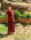 Thimphu, Bhutan - September 16, 2016: Young Bhutanese monk standing at the garden of a monastery in Bhutan