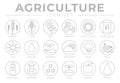 Thin Agriculture Round Outline Icon Set of Wheat, Corn, Soy, Tractor, Sunflower, Fertilizer, Sun, Water, Growth, Weather, Rain, Royalty Free Stock Photo