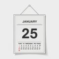 A thin black border outlines the calendar hung by a simple string Royalty Free Stock Photo