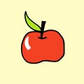 Thin black outline of red apple with green leaf vector illustration. hand drawn vector. modern scribble for kids, sticker, clipart Royalty Free Stock Photo