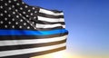 Thin Blue Line. American flag with police blue line