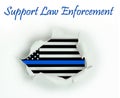 Thin blue line concept on American flag behind white paper burst.