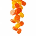 Thin carrot slices, falling, creating a dynamic and fresh image Royalty Free Stock Photo