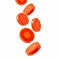 Thin carrot slices, falling, creating a dynamic and fresh image Royalty Free Stock Photo