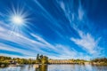 Thin cirrus clouds is reflected in river